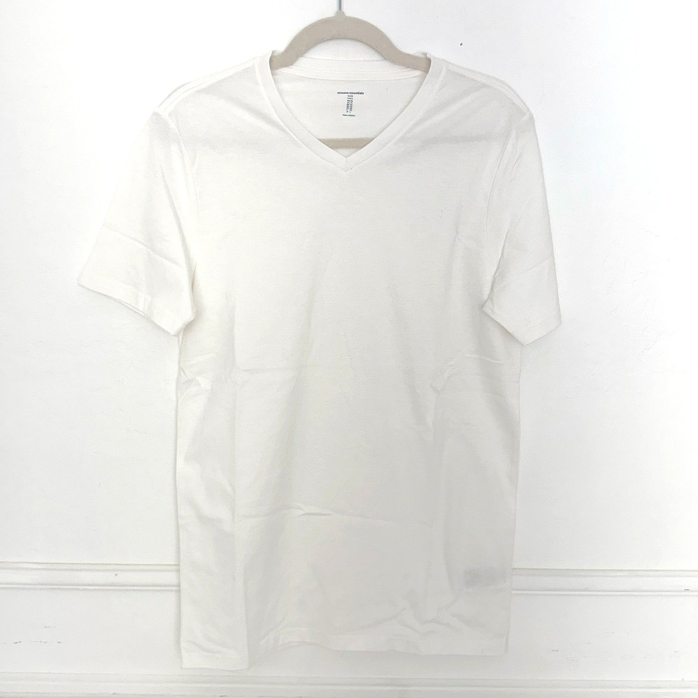 Womens XS White Slim Fit V-Neck Cotton Short Sleeve Top Basic T-Shirt Minimalist